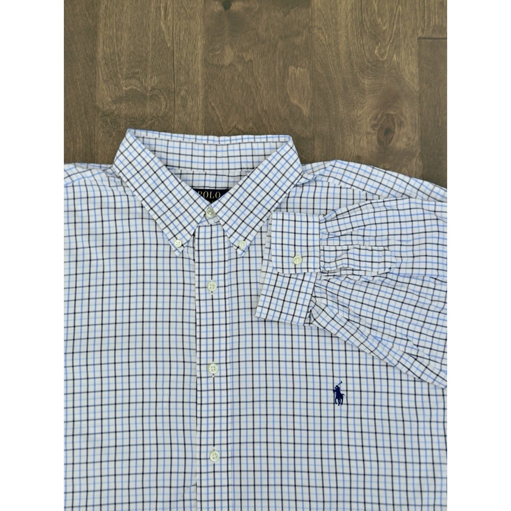Polo Ralph Lauren Performance Mens 2XB Blue Plaid Button Down Shirt Pony Stretch